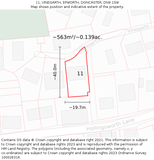 11, VINEGARTH, EPWORTH, DONCASTER, DN9 1SW: Plot and title map