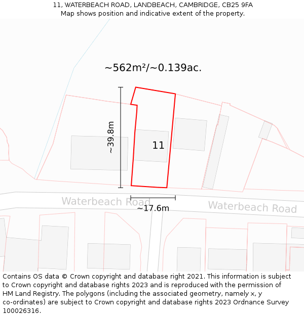 11, WATERBEACH ROAD, LANDBEACH, CAMBRIDGE, CB25 9FA: Plot and title map