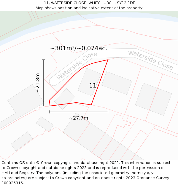 11, WATERSIDE CLOSE, WHITCHURCH, SY13 1DF: Plot and title map