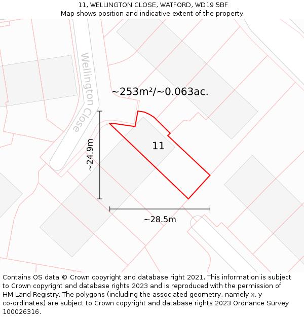 11, WELLINGTON CLOSE, WATFORD, WD19 5BF: Plot and title map