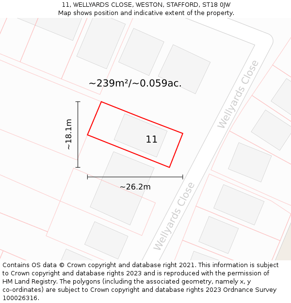 11, WELLYARDS CLOSE, WESTON, STAFFORD, ST18 0JW: Plot and title map