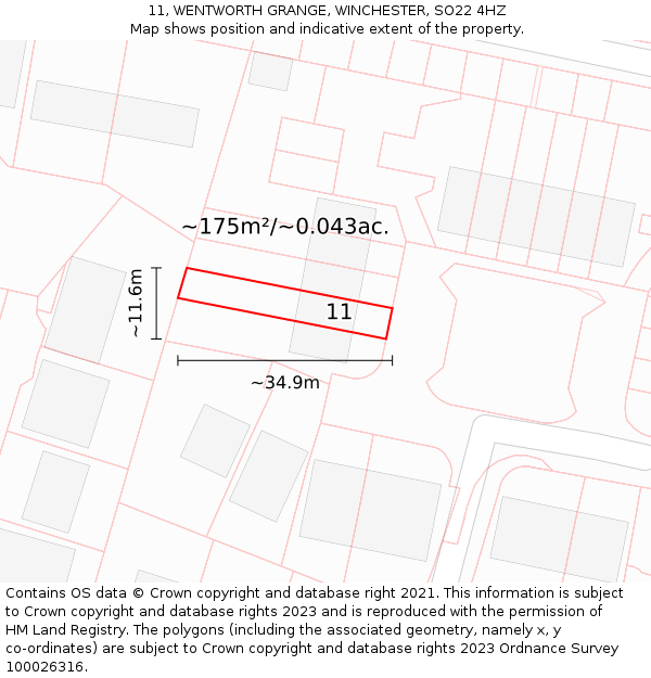 11, WENTWORTH GRANGE, WINCHESTER, SO22 4HZ: Plot and title map