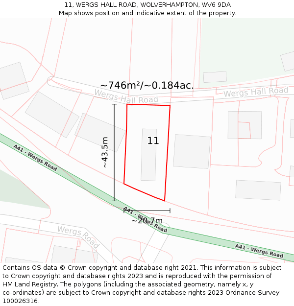 11, WERGS HALL ROAD, WOLVERHAMPTON, WV6 9DA: Plot and title map