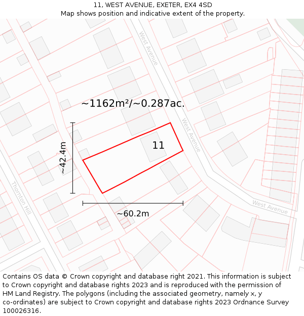 11, WEST AVENUE, EXETER, EX4 4SD: Plot and title map