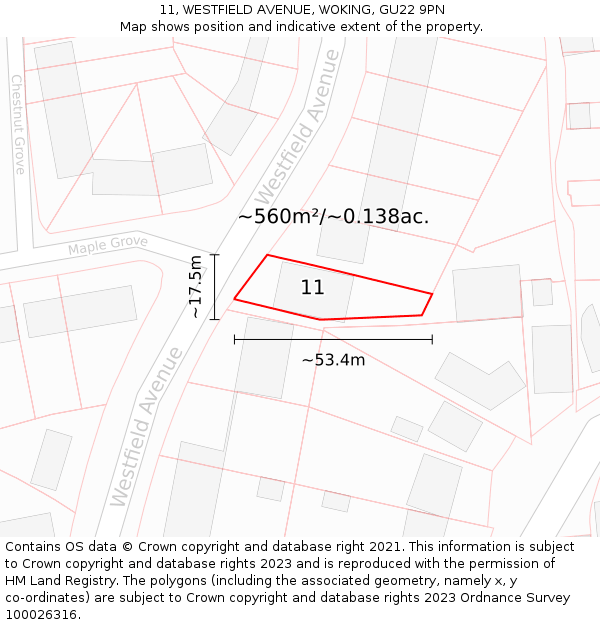 11, WESTFIELD AVENUE, WOKING, GU22 9PN: Plot and title map