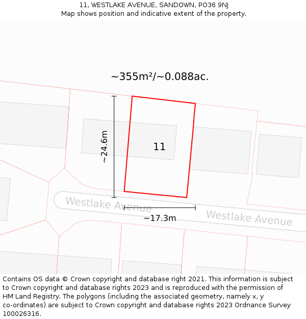 11, WESTLAKE AVENUE, SANDOWN, PO36 9NJ: Plot and title map