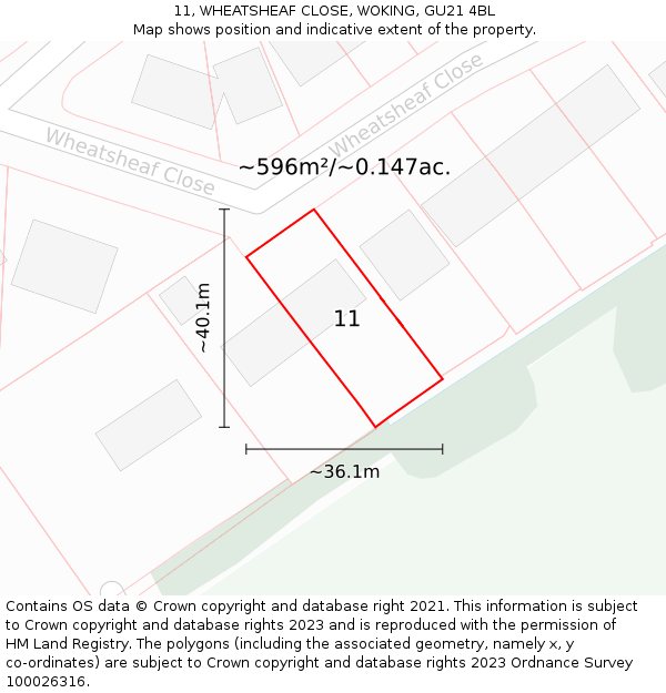 11, WHEATSHEAF CLOSE, WOKING, GU21 4BL: Plot and title map