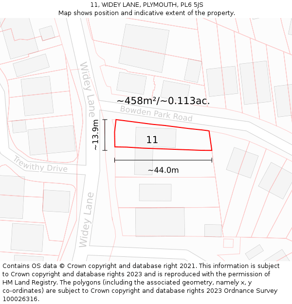 11, WIDEY LANE, PLYMOUTH, PL6 5JS: Plot and title map