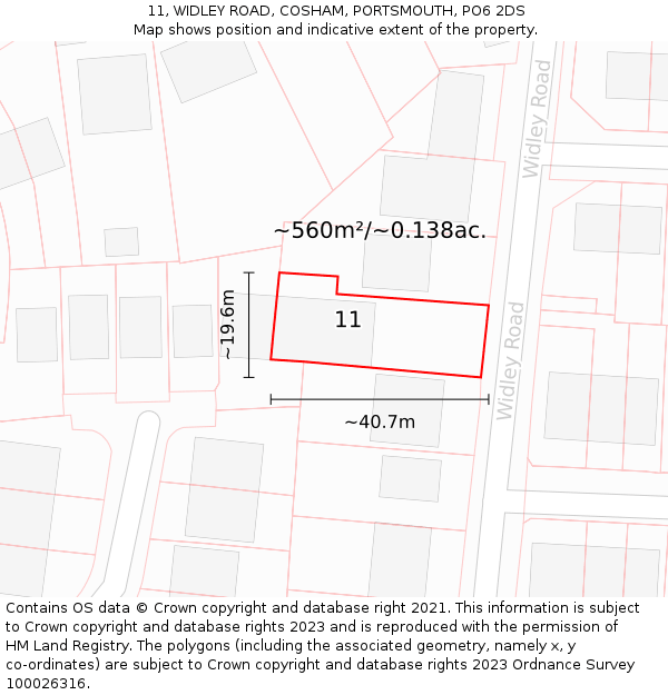 11, WIDLEY ROAD, COSHAM, PORTSMOUTH, PO6 2DS: Plot and title map