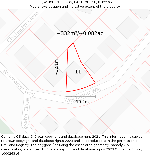 11, WINCHESTER WAY, EASTBOURNE, BN22 0JP: Plot and title map