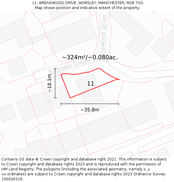 11, WRENSWOOD DRIVE, WORSLEY, MANCHESTER, M28 7GS: Plot and title map