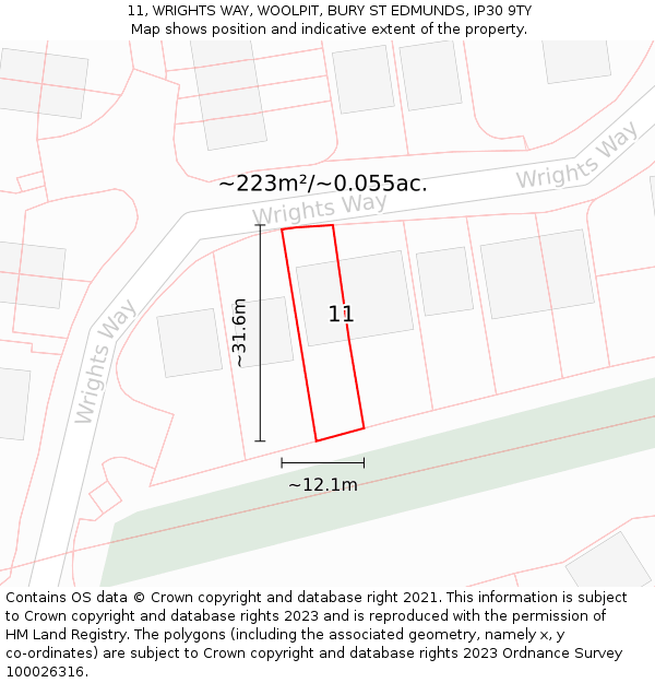 11, WRIGHTS WAY, WOOLPIT, BURY ST EDMUNDS, IP30 9TY: Plot and title map