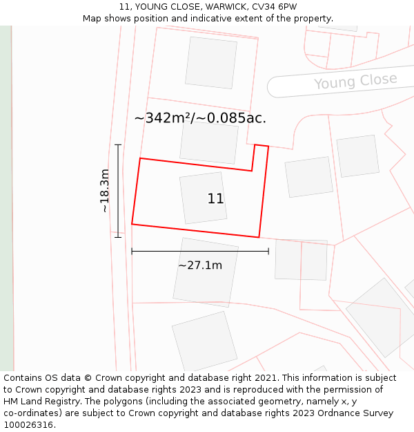 11, YOUNG CLOSE, WARWICK, CV34 6PW: Plot and title map