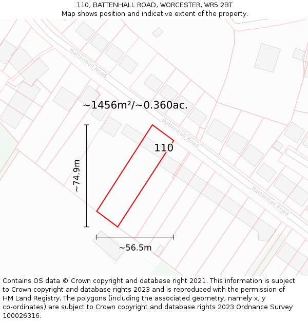 110, BATTENHALL ROAD, WORCESTER, WR5 2BT: Plot and title map