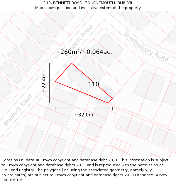 110, BENNETT ROAD, BOURNEMOUTH, BH8 8RL: Plot and title map