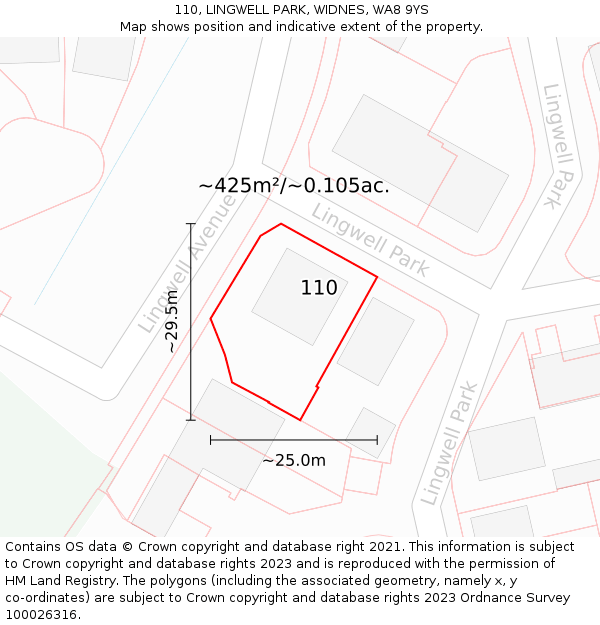 110, LINGWELL PARK, WIDNES, WA8 9YS: Plot and title map