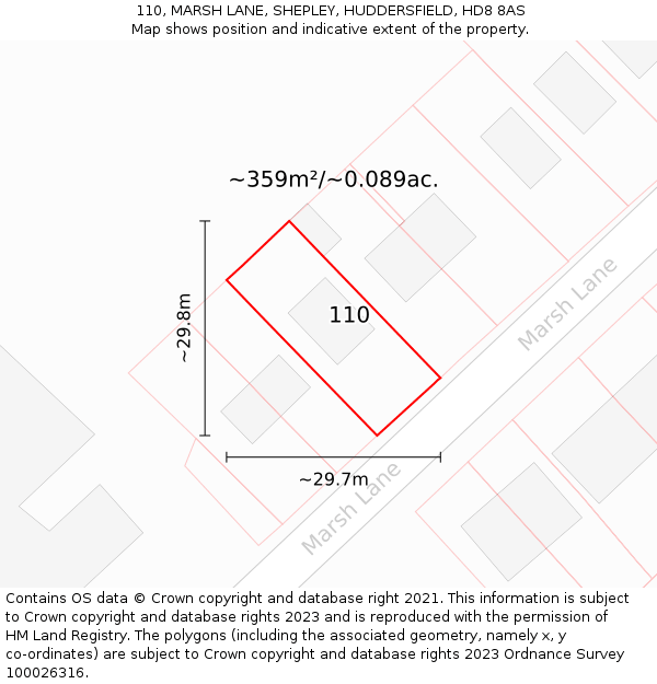 110, MARSH LANE, SHEPLEY, HUDDERSFIELD, HD8 8AS: Plot and title map