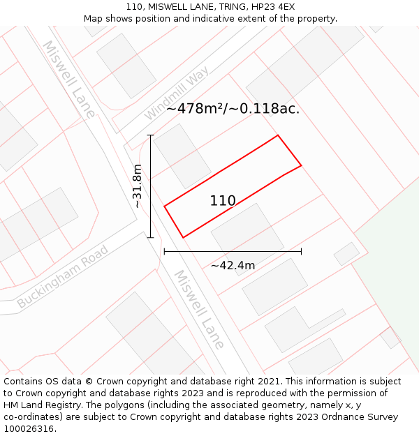 110, MISWELL LANE, TRING, HP23 4EX: Plot and title map