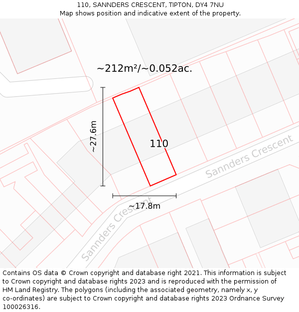 110, SANNDERS CRESCENT, TIPTON, DY4 7NU: Plot and title map