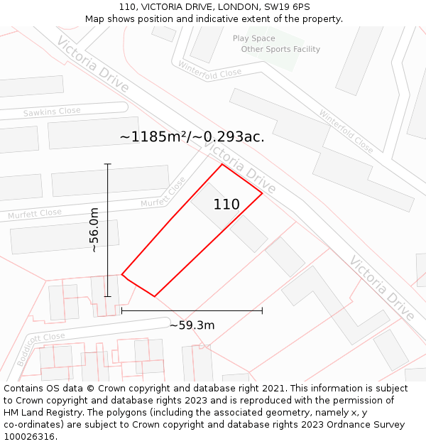 110, VICTORIA DRIVE, LONDON, SW19 6PS: Plot and title map