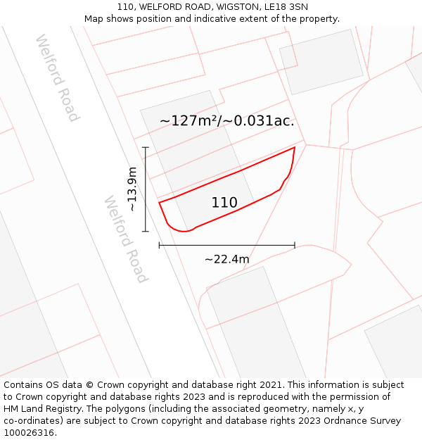 110, WELFORD ROAD, WIGSTON, LE18 3SN: Plot and title map
