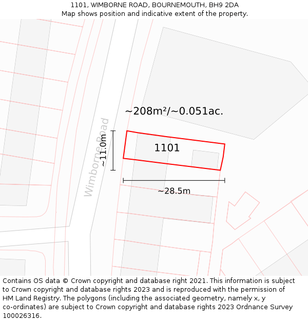 1101, WIMBORNE ROAD, BOURNEMOUTH, BH9 2DA: Plot and title map