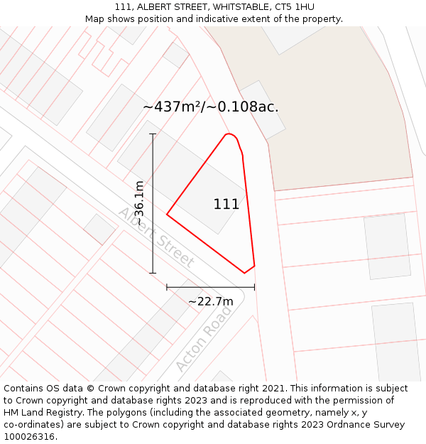111, ALBERT STREET, WHITSTABLE, CT5 1HU: Plot and title map