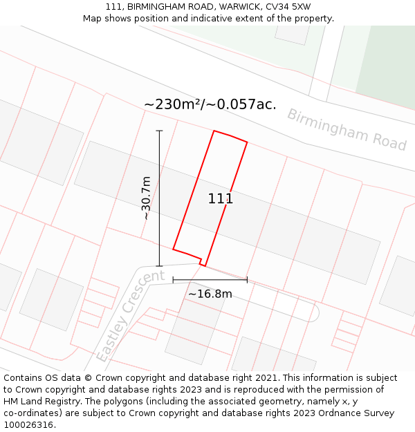 111, BIRMINGHAM ROAD, WARWICK, CV34 5XW: Plot and title map