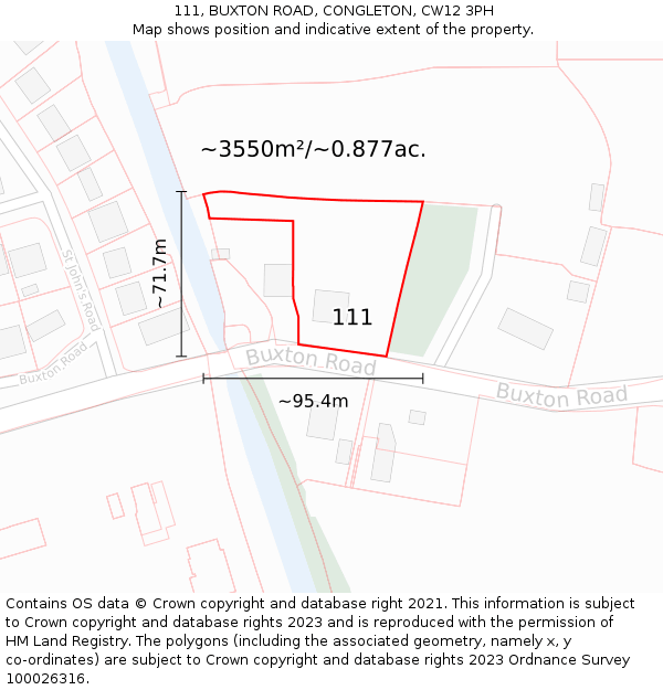 111, BUXTON ROAD, CONGLETON, CW12 3PH: Plot and title map