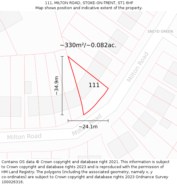 111, MILTON ROAD, STOKE-ON-TRENT, ST1 6HF: Plot and title map