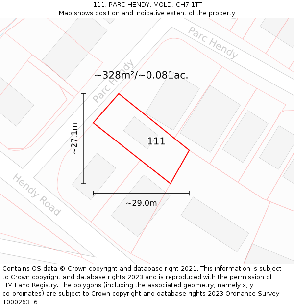 111, PARC HENDY, MOLD, CH7 1TT: Plot and title map