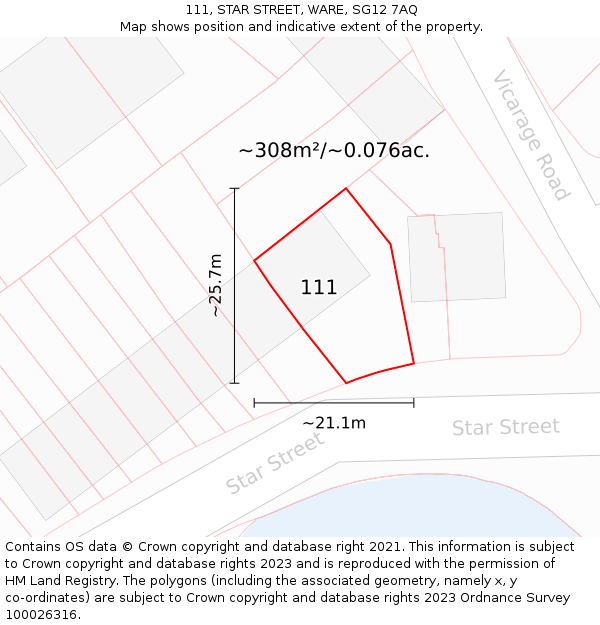 111, STAR STREET, WARE, SG12 7AQ: Plot and title map