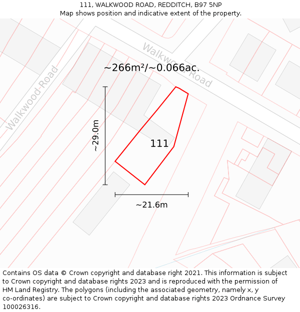 111, WALKWOOD ROAD, REDDITCH, B97 5NP: Plot and title map