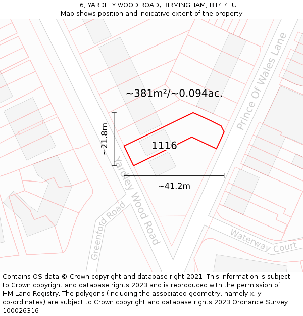 1116, YARDLEY WOOD ROAD, BIRMINGHAM, B14 4LU: Plot and title map