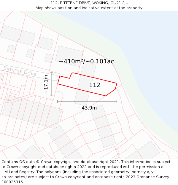 112, BITTERNE DRIVE, WOKING, GU21 3JU: Plot and title map