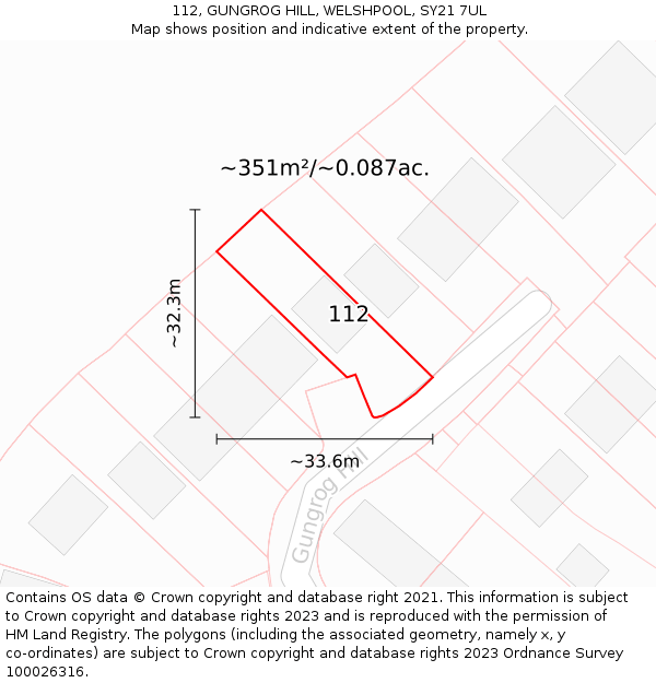 112, GUNGROG HILL, WELSHPOOL, SY21 7UL: Plot and title map