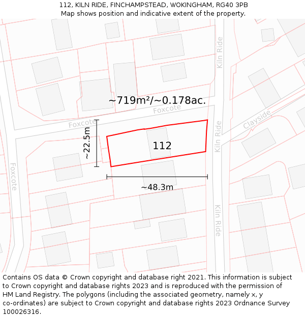 112, KILN RIDE, FINCHAMPSTEAD, WOKINGHAM, RG40 3PB: Plot and title map