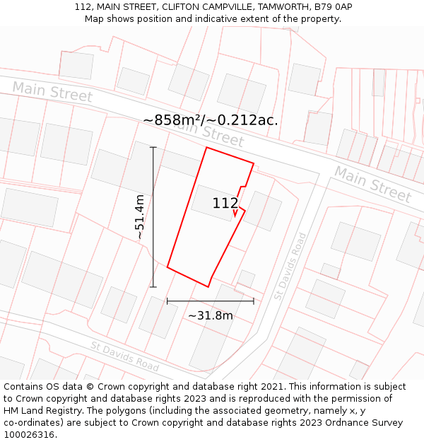 112, MAIN STREET, CLIFTON CAMPVILLE, TAMWORTH, B79 0AP: Plot and title map