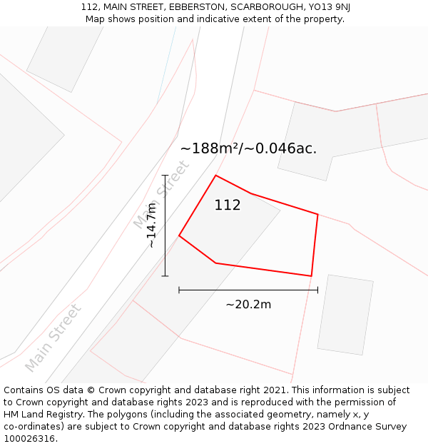 112, MAIN STREET, EBBERSTON, SCARBOROUGH, YO13 9NJ: Plot and title map