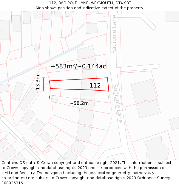 112, RADIPOLE LANE, WEYMOUTH, DT4 9RT: Plot and title map