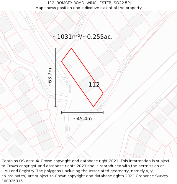 112, ROMSEY ROAD, WINCHESTER, SO22 5PJ: Plot and title map
