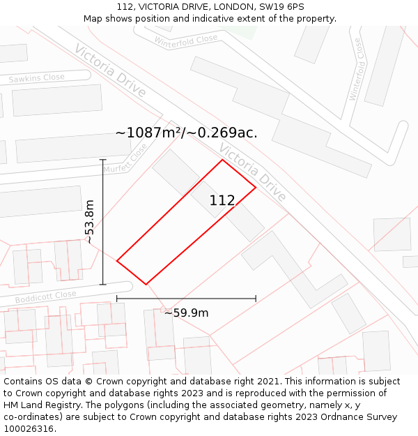 112, VICTORIA DRIVE, LONDON, SW19 6PS: Plot and title map