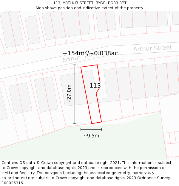 113, ARTHUR STREET, RYDE, PO33 3BT: Plot and title map