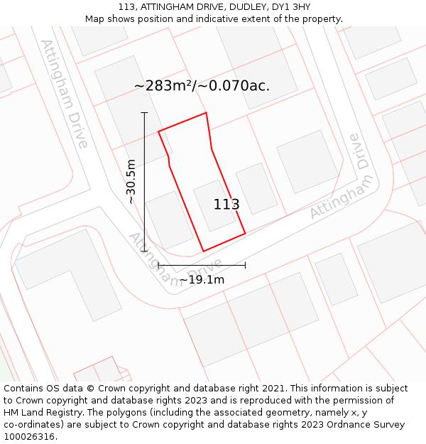 113, ATTINGHAM DRIVE, DUDLEY, DY1 3HY: Plot and title map