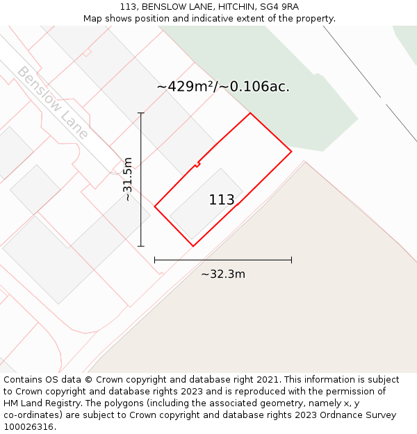 113, BENSLOW LANE, HITCHIN, SG4 9RA: Plot and title map