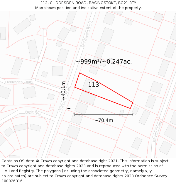 113, CLIDDESDEN ROAD, BASINGSTOKE, RG21 3EY: Plot and title map