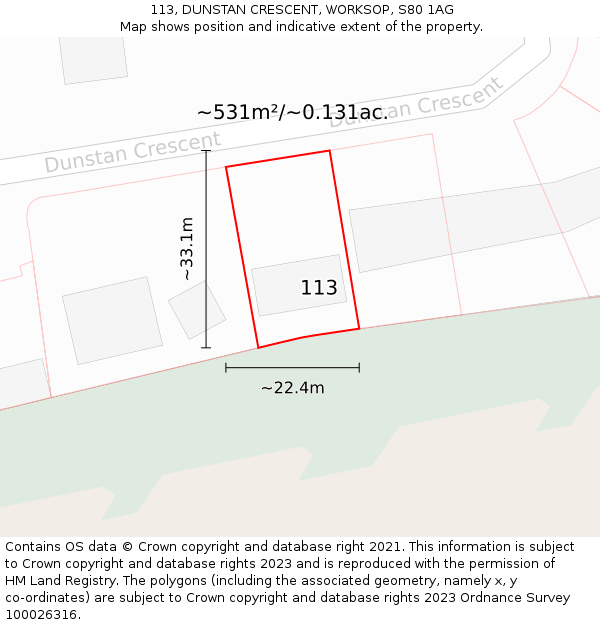 113, DUNSTAN CRESCENT, WORKSOP, S80 1AG: Plot and title map