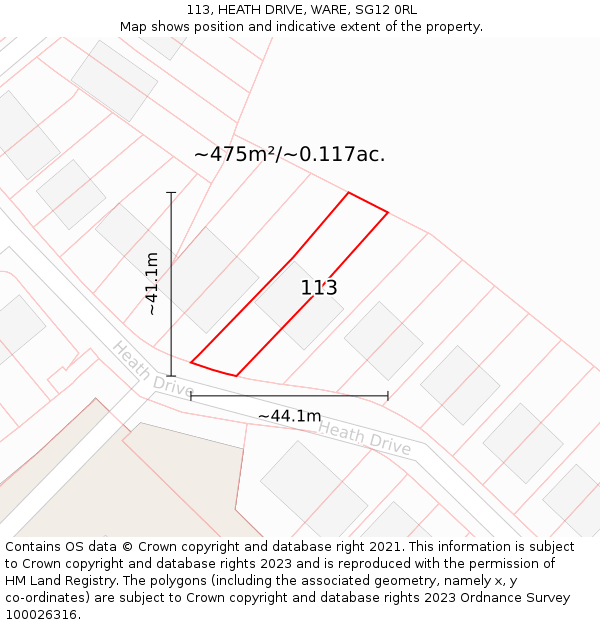 113, HEATH DRIVE, WARE, SG12 0RL: Plot and title map