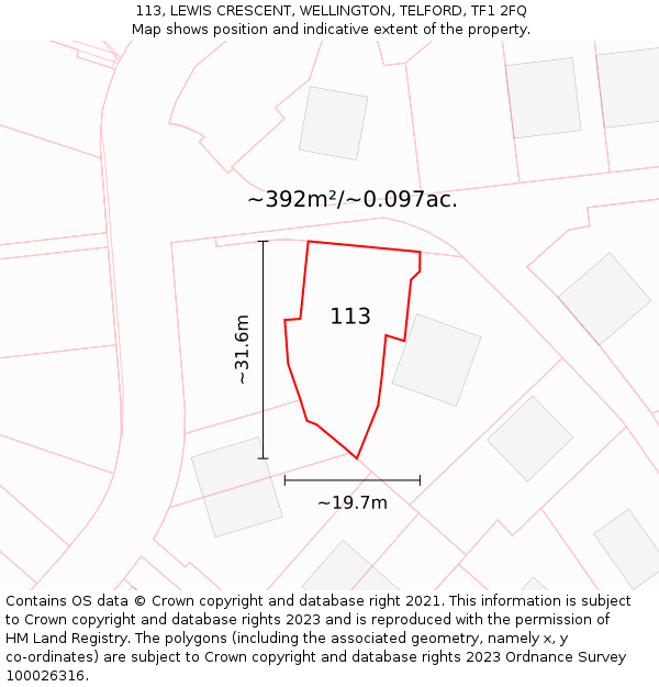 113, LEWIS CRESCENT, WELLINGTON, TELFORD, TF1 2FQ: Plot and title map