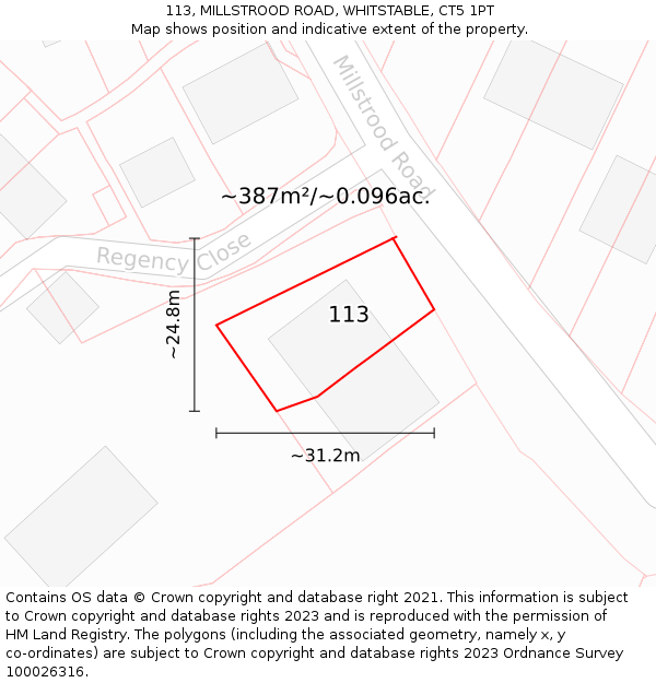 113, MILLSTROOD ROAD, WHITSTABLE, CT5 1PT: Plot and title map